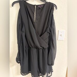 Material Girl Black Shorts Romper with cold shoulder slits sleeves. SZ XL. EUC.